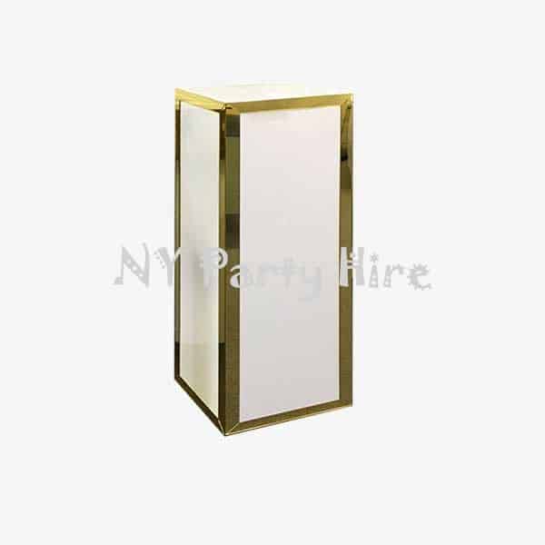 nypartyhire_whiteplinthgoldedge_large_001 Large White and Gold Plinth / Gold Plinth / White Plinth / Plinth Hire / Cheap Plinths / Party Hire