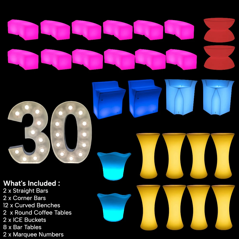 glow packages for hire, glow furniture