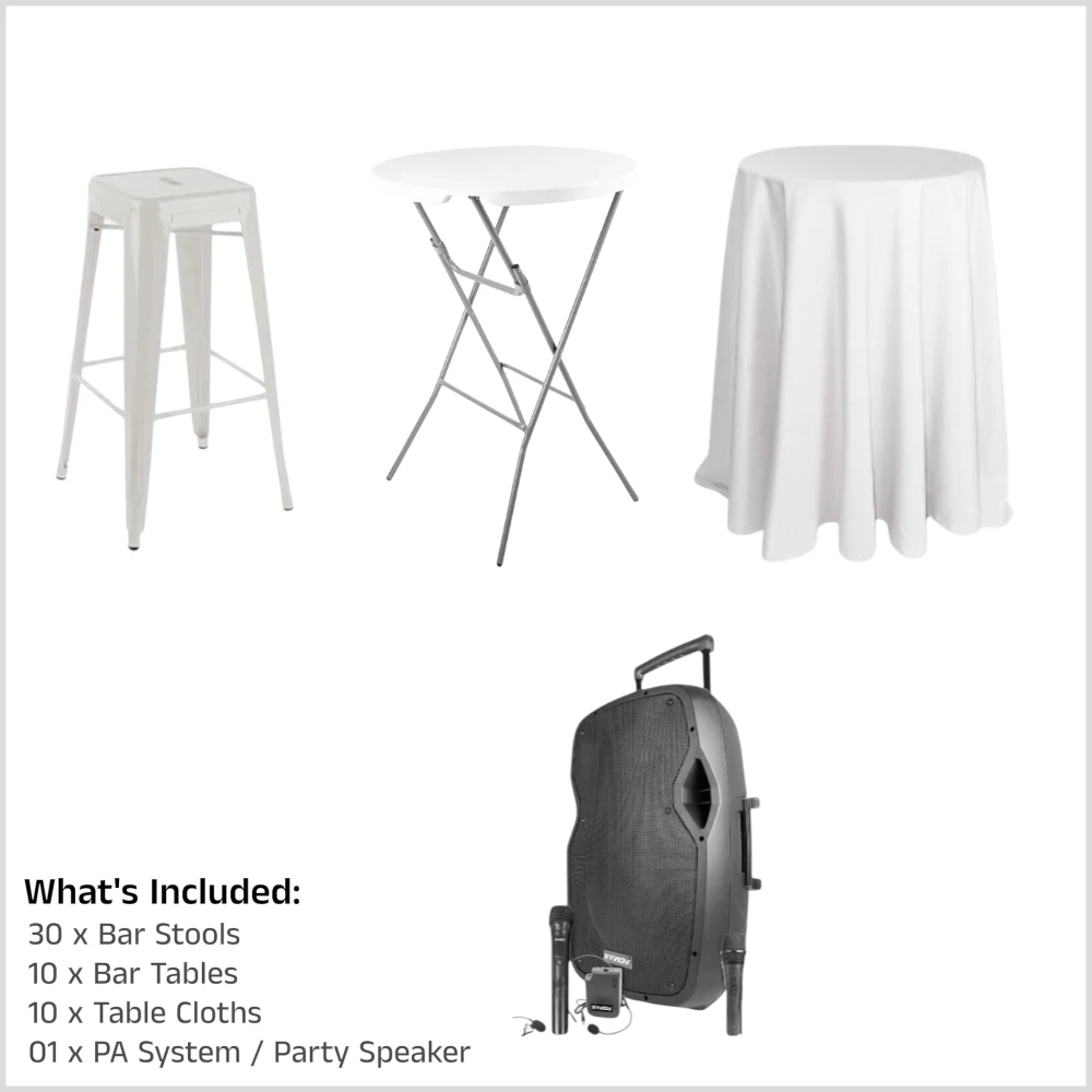 Small - Cocktail Party Package - Basic - 3 Cocktail Party Package, Bar Table Package, Cocktail Packages for hire